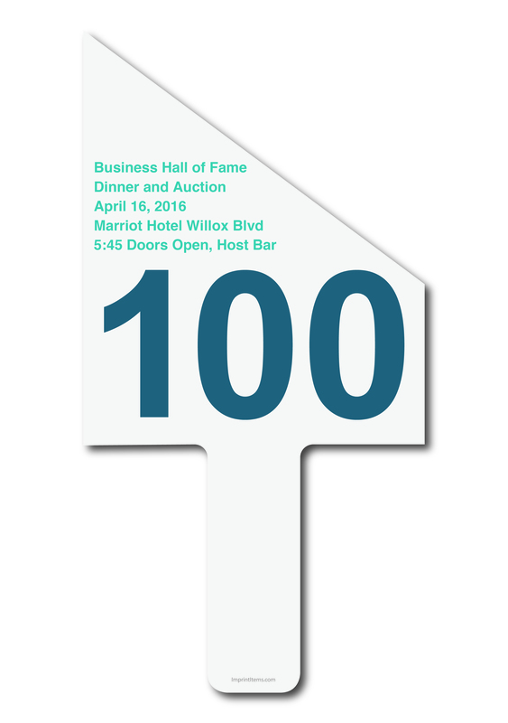 Custom shaped corrugated plastic bidder auction paddles / hand fans with... from ASI 54322 FireSprint Printing