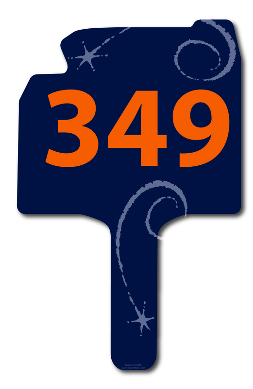 Custom shaped corrugated plastic bidder auction paddles / hand fans with... from ASI 54322 FireSprint Printing