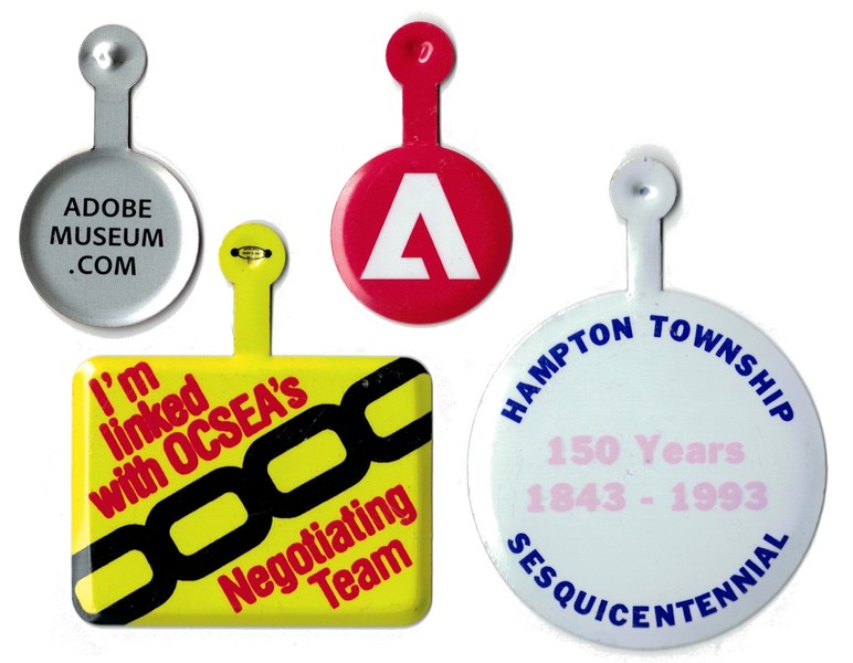 Plastic coated metal litho admission tabs. Large size plastic coated litho