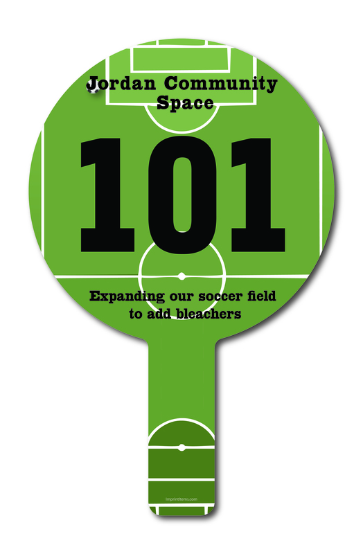 Custom shaped corrugated plastic bidder auction paddles / hand fans with... from ASI 54322 FireSprint Printing