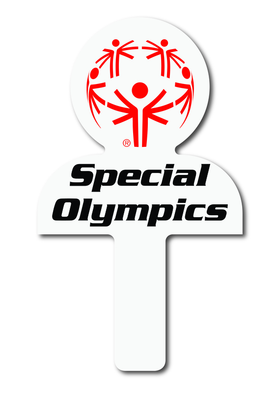 Custom shaped corrugated plastic bidder auction paddles / hand fans with... from ASI 54322 FireSprint Printing