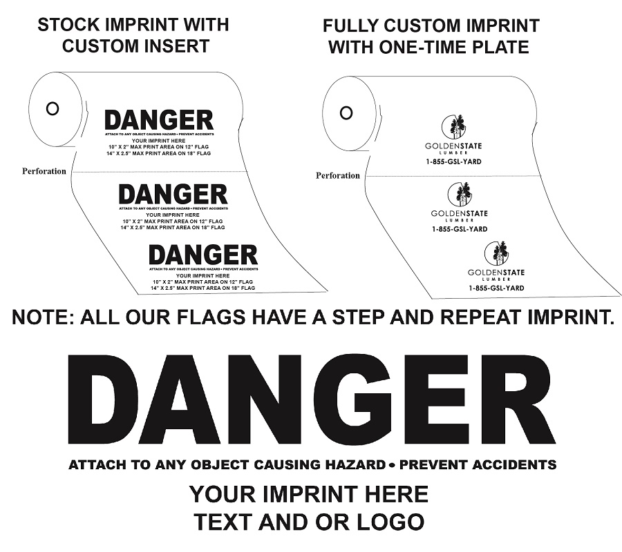 Red, 16" plastic, danger flag on perforated rolls of 1000. Step... from ASI 79951 Promosafe / Promosafe