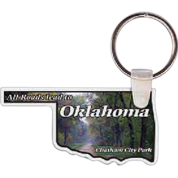 Full color Oklahoma shaped key tag that measures 2.46" x 1.24"... from ASI 56100 Gemini Ind Inc / Gemini Line™