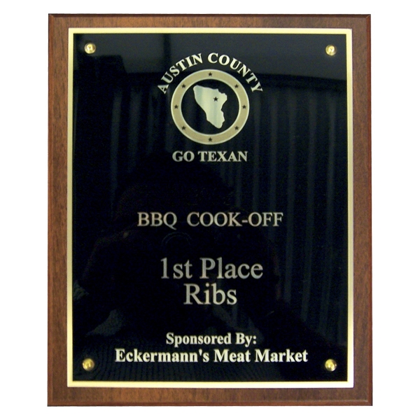 Custom laser engraved walnut veneer plaque with high gloss finish.... from ASI 93997 Visual Promotions / VP Brand