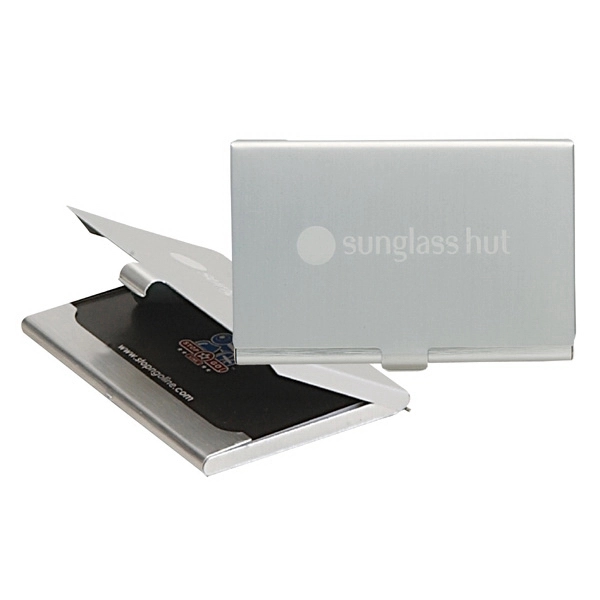 Business card holder with a satin aluminum top cover and brushed... from ASI 57655 STOPNGO Line