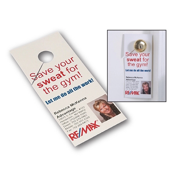 Door card hanger made of heavyweight 11 pt. glossy cover stock.... from ASI 57655 STOPNGO Line