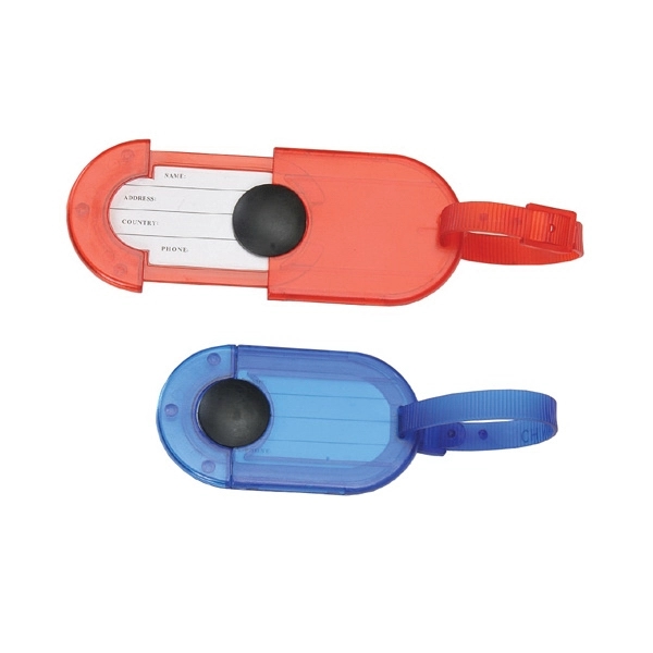 3 3/4" x 2" plastic luggage tag with sliding mechanism.... from ASI 57655 STOPNGO Line