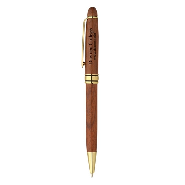 Rosewood ballpoint pen with twist-action mechanism, black ink, and gold clip... from ASI 57655 STOPNGO Line