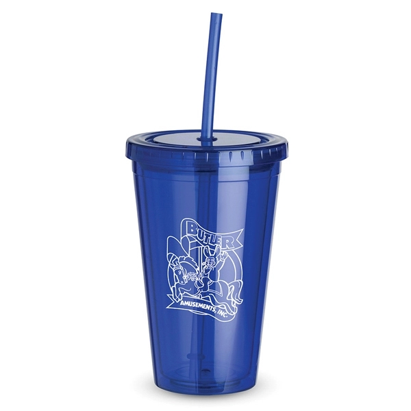 16 oz. acrylic plastic double-walled cup with matching color screw-top lid... from ASI 88060 Snugz/USA Inc / Sweda®