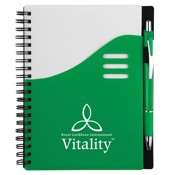 5 1/2" x 7" spiral-bound notebook with a white cover, spiral... from ASI 88060 Snugz/USA Inc / Sweda®