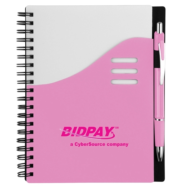 5 1/2" x 7" spiral-bound notebook with a white cover, spiral... from ASI 88060 Snugz/USA Inc / Sweda®