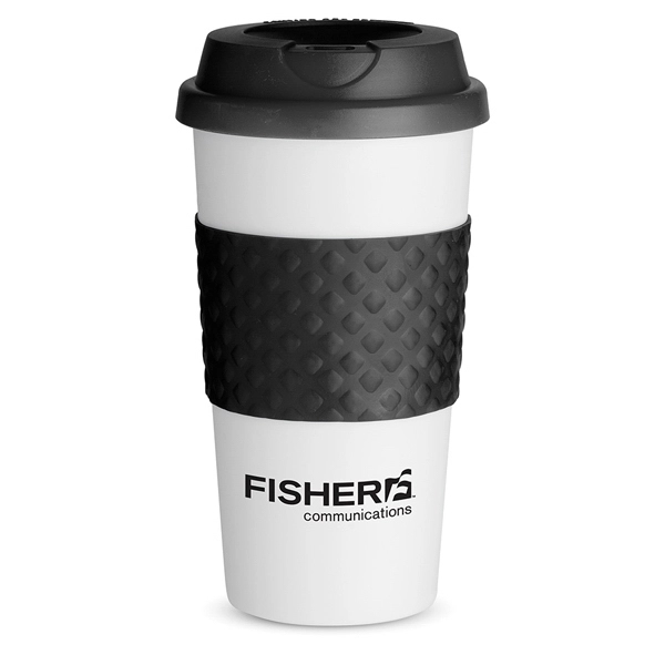 16 oz. BPA free white coffee cup with double-wall insulation, silicone... from ASI 88060 Snugz/USA Inc / Sweda®