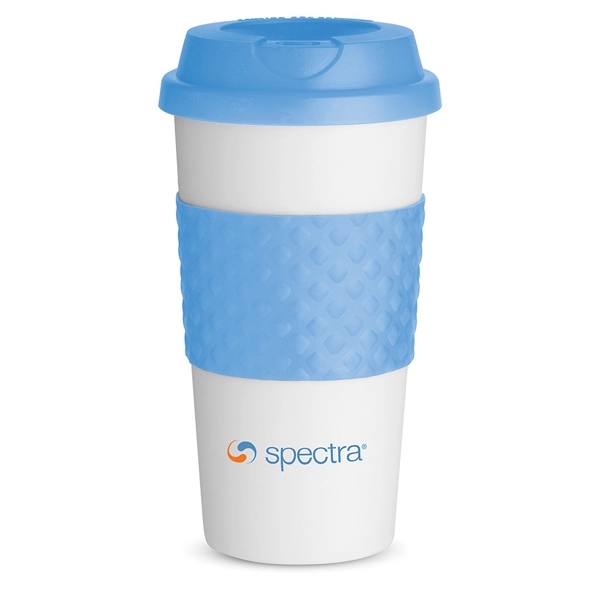 16 oz. BPA free white coffee cup with double-wall insulation, silicone... from ASI 88060 Snugz/USA Inc / Sweda®