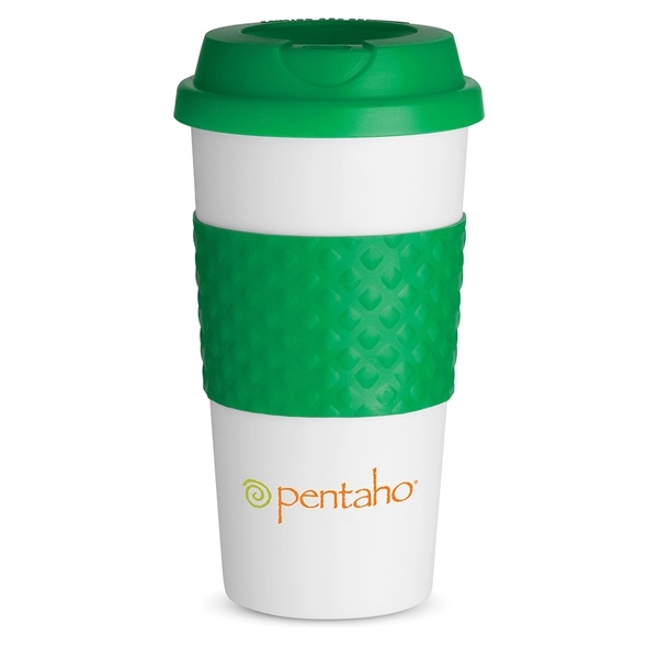 16 oz. BPA free white coffee cup with double-wall insulation, silicone... from ASI 88060 Snugz/USA Inc / Sweda®