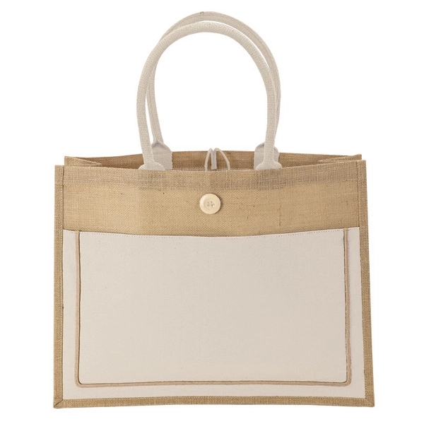 5.5" x 14" x 18.25" natural jute tote bag; includes front... from ASI 67866 Logomark/Valumark