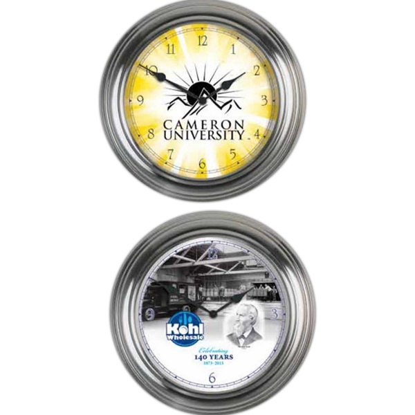 Metal bright silver wall clock measuring 13.375" diameter with a clear... from ASI 66390 LarLu / Display-Tec