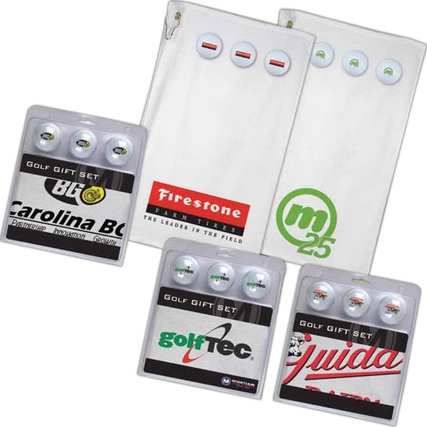 Golf gift box featuring a 16" x 25" white towel and... from ASI 66390 LarLu / McArthur Towel & Sports