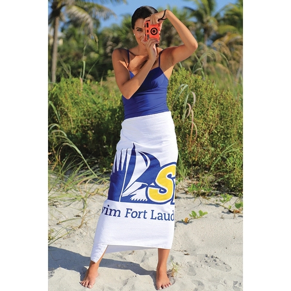 Mid-weight white beach towel made of 100% cotton terry velour that... from ASI 79750 Pro Towels