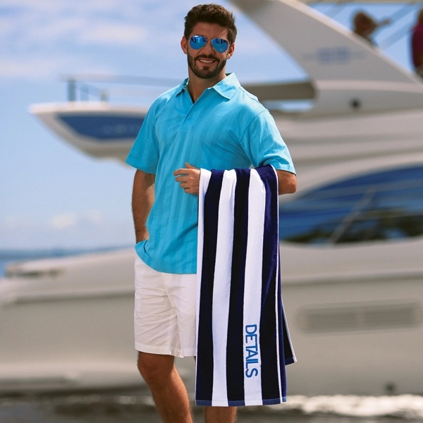 Plush striped beach towel made of 100% cotton terry velour that... from ASI 79750 Pro Towels