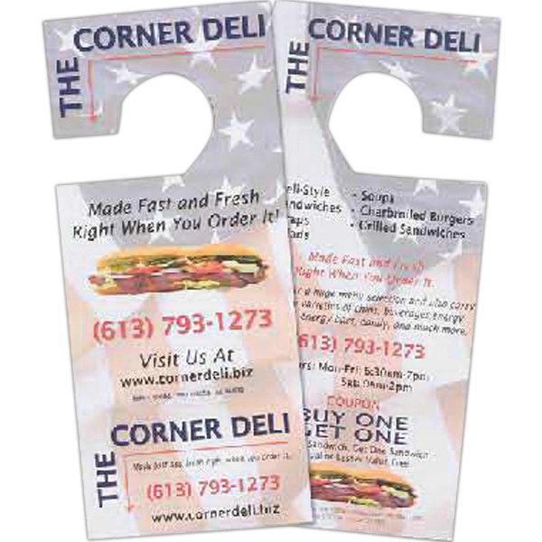 3 5/8" x 8 1/4" door hanger with perforated tear-away bottom... from ASI 44830 The Chest