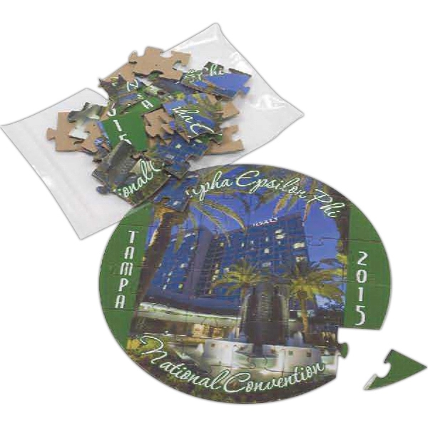 8" diameter 32-piece jigsaw puzzle, assembled and shrink-wrapped to backerboard.... from ASI 44830 The Chest