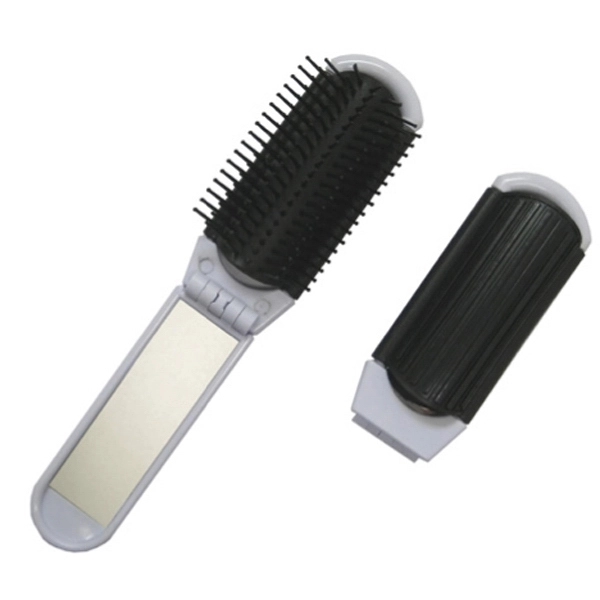 White folding brush and mirror. Black tips, folds and reflects.... from ASI 99030 Zipline / MainStream Promotions™