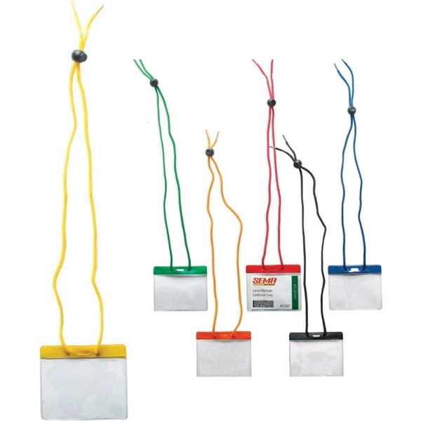Small vertical corded card holder with adjustable nylon cord lock.... from ASI 49470 DEVARA