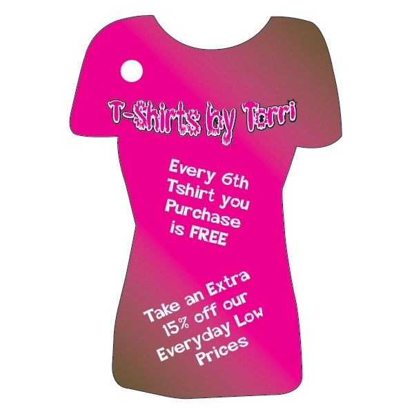 This T-Shirt shaped key tag produced in 30 mil thickness.... from ASI 75629 PSI Plastic Graphics