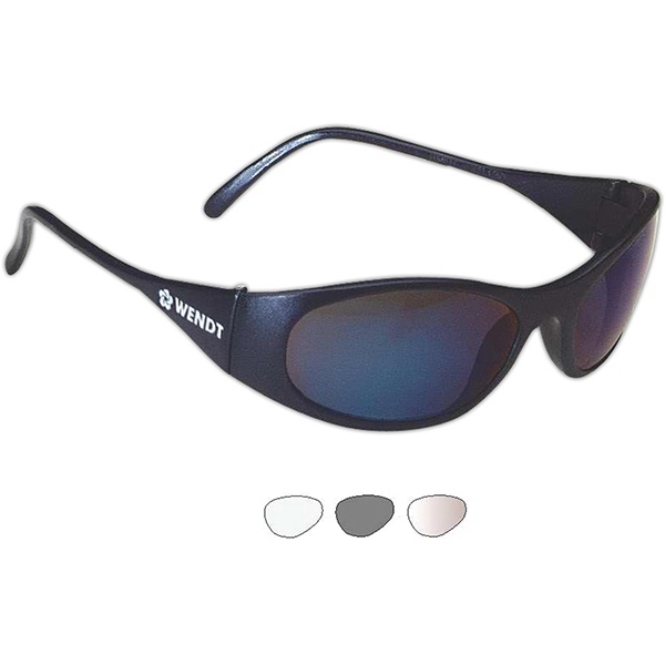 Fashionable safety glasses feature sporty, frosted black frames. Two areas for... from ASI 79898 Promovision / PROMOVISION
