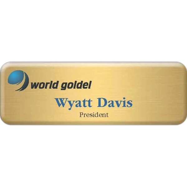 Metal aluminum name badge with pinback, up to 3" square.... from ASI 61966 HPG / Beacon Promotions HPG Gold