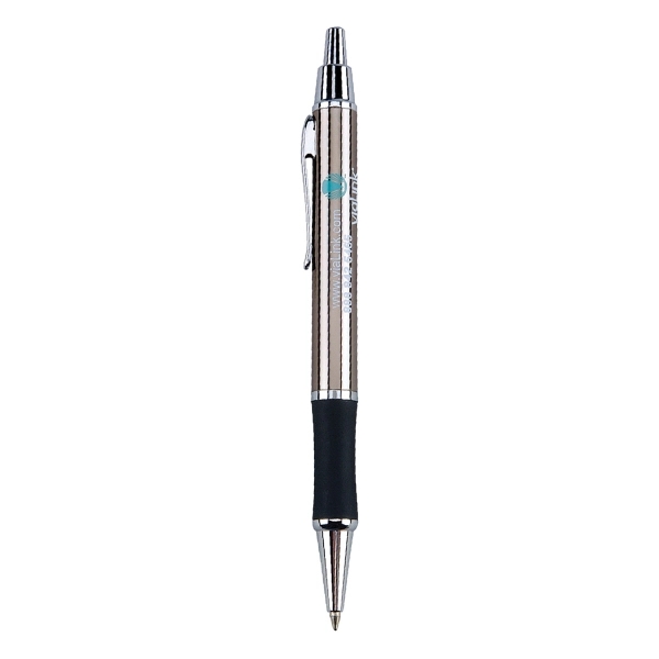 Metallic color click action ballpoint pen with rubber grip and shiny... from ASI 31517 Admart Products / Admart Line