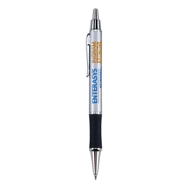 Metallic color click action ballpoint pen with rubber grip and shiny... from ASI 31517 Admart Products / Admart Line