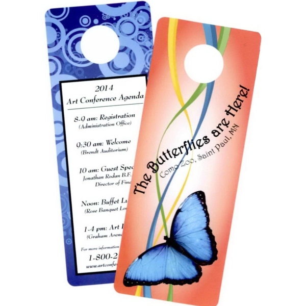 Door hanger with a standard thickness, 18 pt laminated white stock... from ASI 53408 Express-A-Button / Express-A-Button Samco