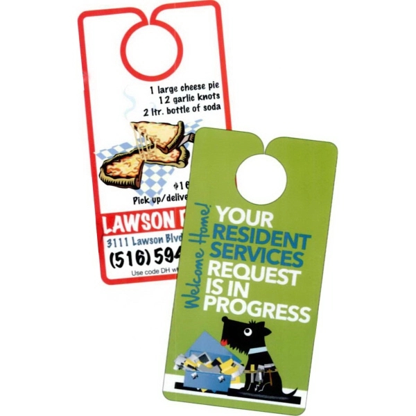 Door hanger with a standard thickness, 18 pt laminated white stock... from ASI 53408 Express-A-Button / Express-A-Button Samco