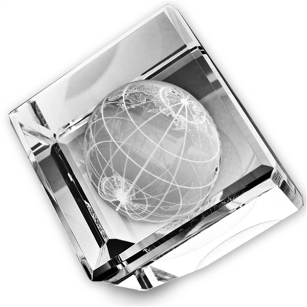 Standing crystal cube with 3-D globe detail inside.... from ASI 31517 Admart Products / Admart Line