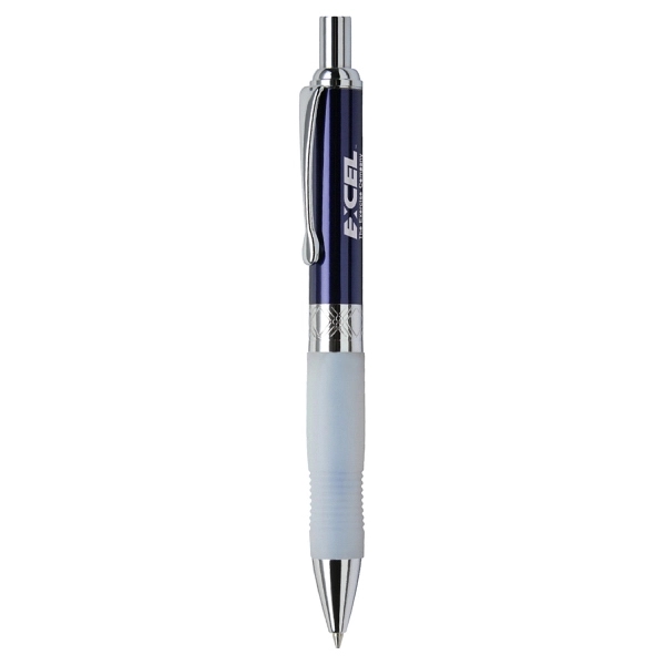 Click action ballpoint pen with colorful metallic cap and frosted rubber... from ASI 31517 Admart Products / Admart Line