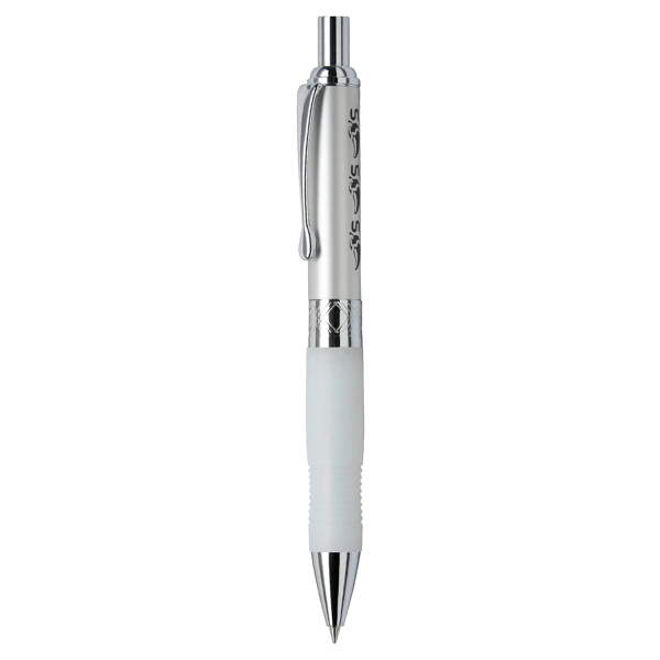 Click action ballpoint pen with colorful metallic cap and frosted rubber... from ASI 31517 Admart Products / Admart Line