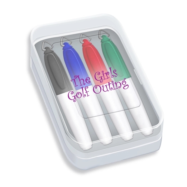 Four Pack of Mini Permanent Markers in a clear plastic box.... from ASI 67675 Liqui-Mark Corp
