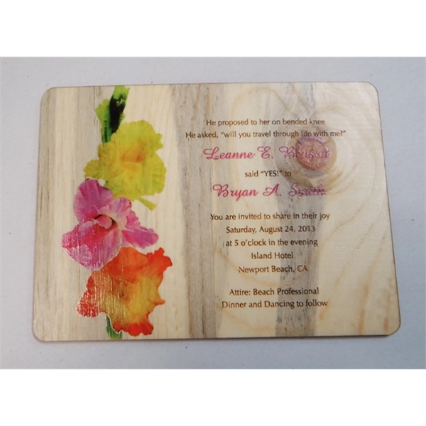 Wooden invitation cards measure 4" x 5" and are made from... from ASI 92531 Unique Custom Products / UCP