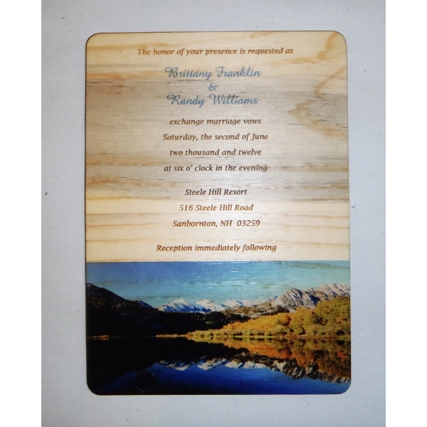 Wooden invitation cards measure 4" x 5" and are made from... from ASI 92531 Unique Custom Products / UCP