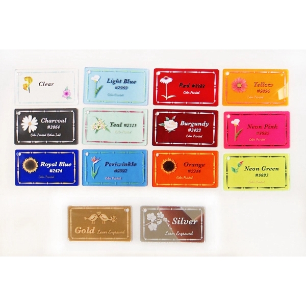 Laser-engraved, acrylic invitations measure 4" x 5" to fit standard-sized envelopes... from ASI 92531 Unique Custom Products / UCP