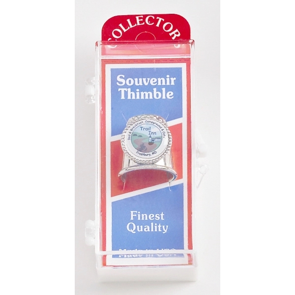 Silver finish thimble souvenir collectible with emblem.... from ASI 68760 Marken Industries / Marken