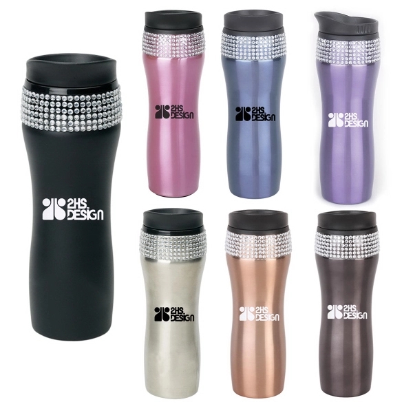 Tumbler with rhinestone embedded stainless steel body and plastic liner, 14... from ASI 40544 Binaco / Binaline