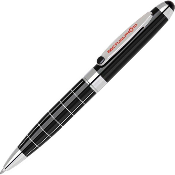 Brass twist-action ballpoint pen with a diamond cut grid design, enamel... from ASI 68190 Lungsal / Lungsal
