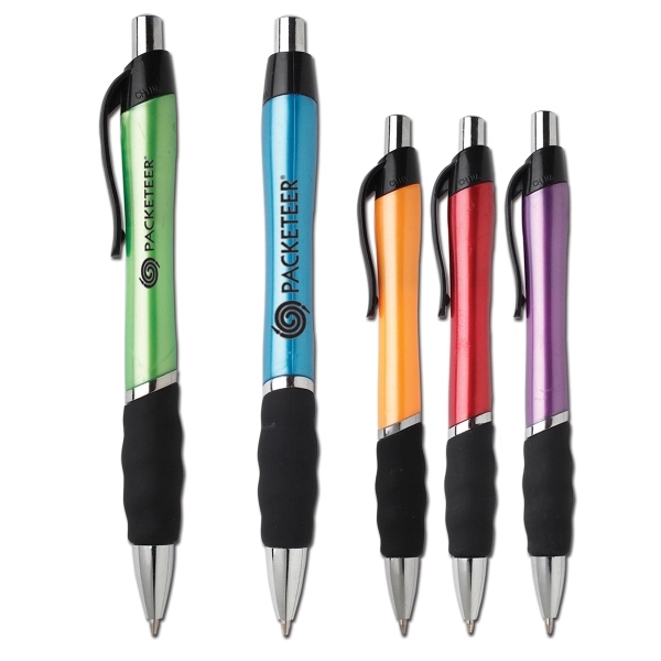 Retractable ballpoint pen with plastic contoured body and wavy soft touch... from ASI 58805 HPC Global / HPC Global