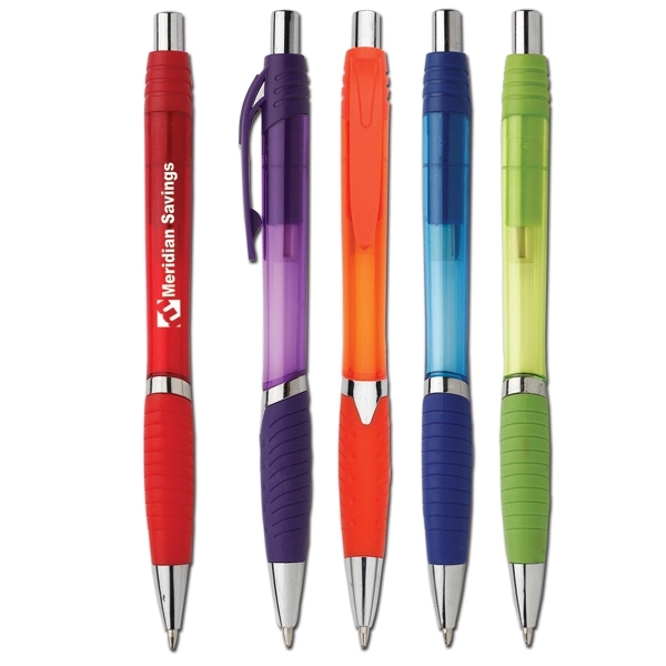 Plunger-action ballpoint pen with plastic construction and no slip rubber grip.... from ASI 58805 HPC Global / HPC Global