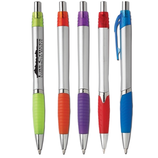 Solid colored retractable ballpoint pen with plastic construction and rubber grip.... from ASI 58805 HPC Global / HPC Global