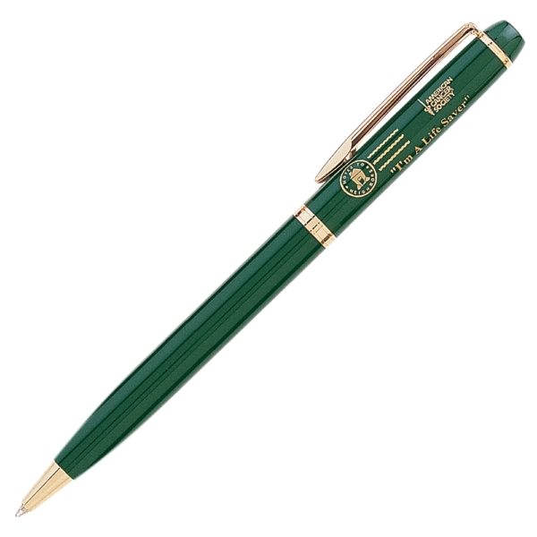 Twist action brass pen with enamel coated barrel and gold accents.... from ASI 79535 Primetime / Primetime