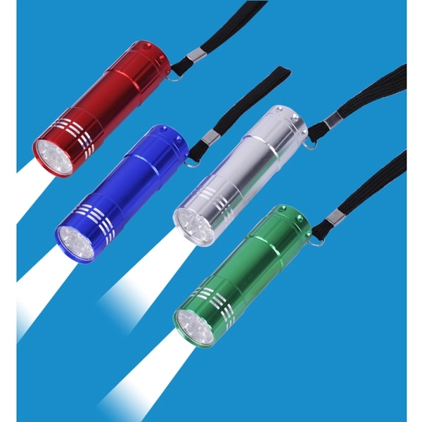 9 LED aluminum flashlight with wrist strap.... from ASI 30442 Above & Beyond Advertising Products / PromoAdLine