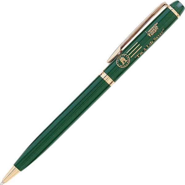 Metal twist-action ballpoint pen with a colored barrel and gold clip... from ASI 68190 Lungsal / Lungsal